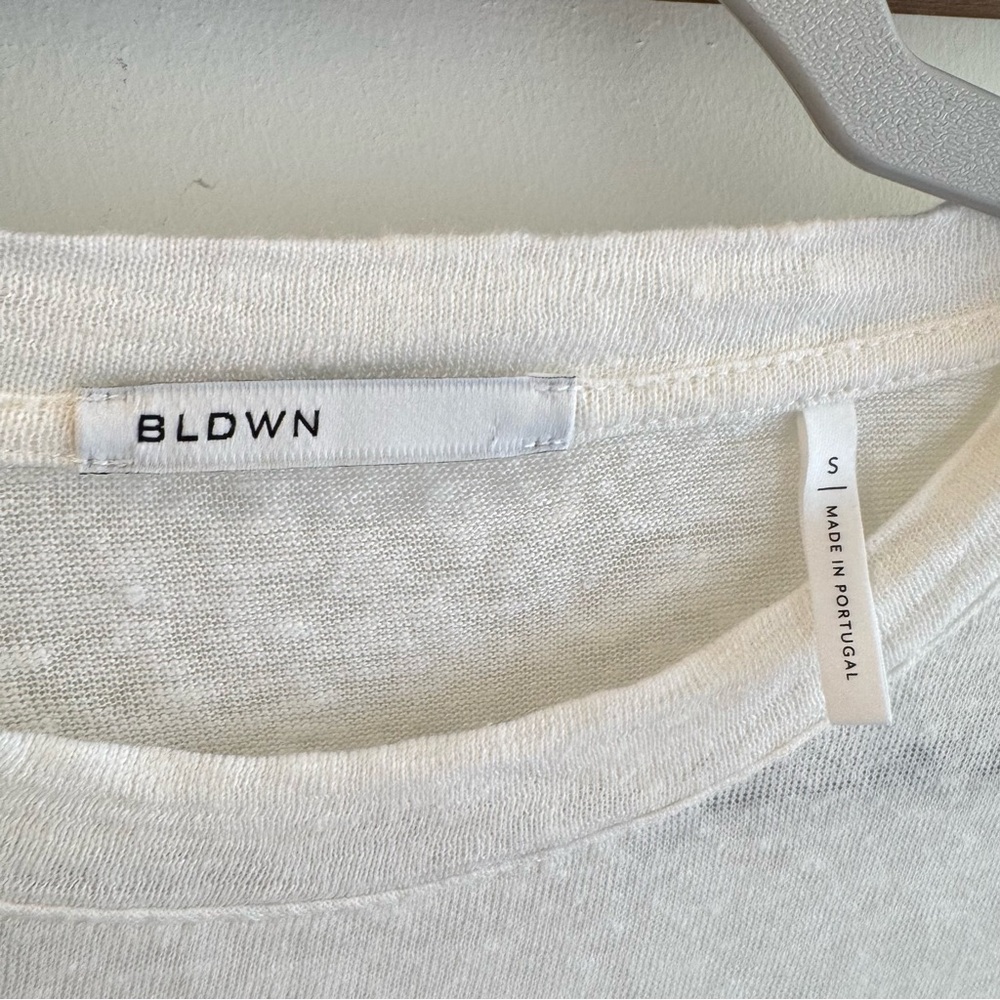 BLDWN‎ Landon Linen Long Sleeve Tee Optic White Solar Flare Small - Picture 2 of 6